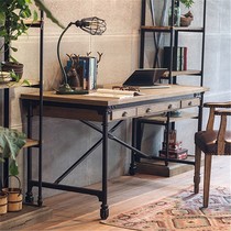American nostalgic style export foreign trade computer table solid wood iron art old writing desk retro desk Workbench
