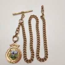 British 9g pure gold enamel tag antique pocket watch chain