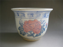 The Cultural Revolution porcelain ceramic blue underglaze red flower patterns pot medium basin bonsai meat pot pot decoration chong zuan