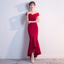  Toast dress bride fishtail 2021 new summer wedding long one-shoulder sexy annual meeting banquet evening dress female