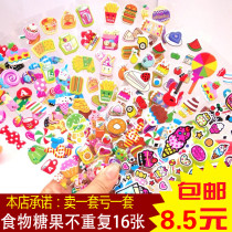 Cake Burger Fruit Pizza Ice Cream Bubble Sticker Rice Biscuit Lollipop Children Stereo Food Sticker