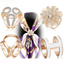 Ruyi corsage brooch pin three-ring silk scarf buckle High-grade flower shawl buckle accessories Scarf womens clip dual-use buckle