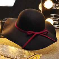 Dome bow hat female British black woolen sunscreen female autumn and winter tide Korean version of Korean Joker Big