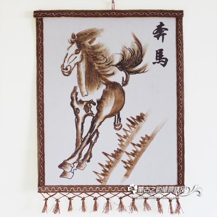 Mongolian felt painting Inner Mongolia handicraft minority characteristic hanging painting Mongolian bag decoration painting Jun Ma running Ma-Taobao