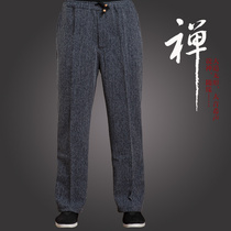 Chinese style spring summer cotton linen long pants men's loose lace linen anti-wrinkle straight pants men's all match zen