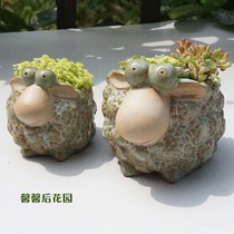 Fleshy flowerpot ceramic creative cute animal lamb elephant hedgehog shape birthday gift potted desktop ornaments