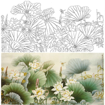 Gongbi painting white sketch background four feet lotus 66*132 physical white paper print draft with color map Mo Jiancheng 015T