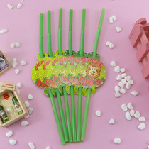 Childrens holiday birthday party party supplies bending threaded plastic straw cartoon pattern 6 pack forest animals