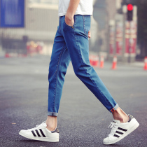 Summer new slim jeans men thin 9 ankle-length pants teenagers small feet pants student casual pants tide