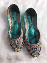 Pakistan hand embroidered heavy industry green leaves low-top womens shoes