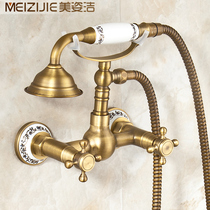 Full Copper Bathroom Antique Shower Sets Bathtub Head Pure Copper European Hot  Cold Shower Hardware