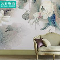 Lotus pattern custom TV bedroom bedside background wallpaper wallpaper new Chinese classical lotus seamless wall cloth