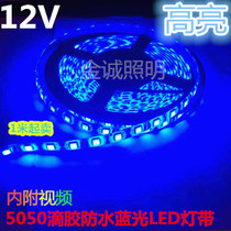 led soft light strip highlight 12v blue light waterproof 12V5050 dark blue light bar car light strip patch 5 m