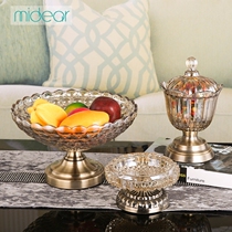 Nordic style living room coffee table fruit plate European table crystal glass sugar jar American ashtray three-piece set