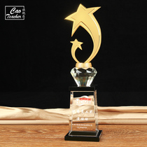 Double star shining crystal trophy custom creative resin trophy New metal trophy production trophy lettering