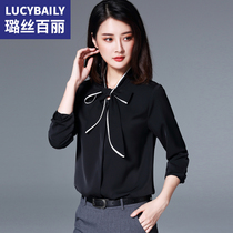 Rose Belle black Chiffon bow shirt womens long-sleeved 2021 spring and autumn new temperament professional work shirt