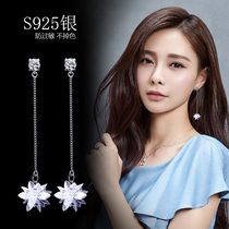 S925 silver zircon crystal snowflake earrings female earrings sexy celebrity temperament Korean long ice tassel earrings