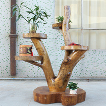  Log flower stand Full solid wood flower stand handicraft stand solid wood display stand Pastoral style can be customized