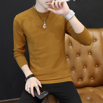 2020 new round neck sweater mens spring and autumn thin Korean version slim mens knitted base shirt trend personality line clothing