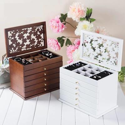 Solid Wood Mass Capacity Jewelry Containing Box Makeup Case Retro Ornament Box Princesss first decorated case European-style wedding gift