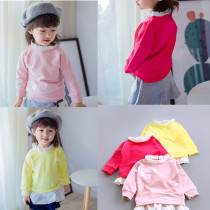Halal Bin Han Version Children Dress Girl Dress Girl Dress Long Sleeve Baby Splicing Skirt Pink Lotus Leaf Side Skirt Yellow Sweater