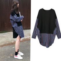 Maternity dress spring new Korean fashion loose striped pregnant shirt dress long long sleeve sweater