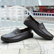 Summer mens bean-bean shoes mens genuine leather summer hollowed-out small code 36 yards 37 yards casual leather shoes sloth 46 yard mens shoes