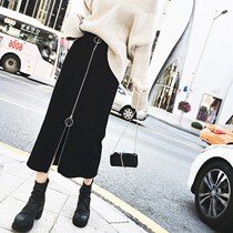 Hong Kong Tide Card Spring Autumn High Waist Mid-Length A Character Dress Woman Fashion Zipped Half Body Dress Fat Mm Big Code Bag Hip Skirt