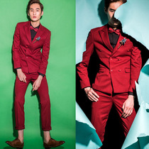 New British Studios Photo Apparel Mens Korean Edition Red Suit Show Stage hosts the Suit B7