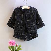 Girls small fragrant woolen cloth set autumn and winter 2021 new Korean baby plaid two-piece dress