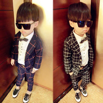 2018 Spring and Autumn new boy Korean plaid suit suit set small children British handsome Suit 2 sets tide