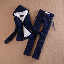 Lamb Fleece Sportswear Suit Woman 2022 Winter Fashion Thin Thickened velvet Goose Down Casual Two Sets Womens Clothing
