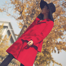 (LAMBO exclusive) Asymmetric wave design French red cashmere wool coat