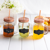 Mason Cup cute cock Cup with lid straw can write glass water cup creative girl transparent juice drink cup