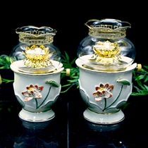 Jinqinglian Changming lamp Buddha front lamp liquid crystal ghee windproof lotus lamp holder Buddhist ghee lamp