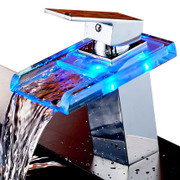 Jiangsu Zhejiang and Shanghai all copper waterfall faucet Basin hot and cold faucet broken glass square creative basin faucet