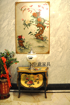 New Chinese classical gold foil hand-drawn masonry locker landing cabinet 2-fighter bed head cupboard sofa side cabinet