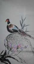 (Grand Yatang Gallery) Pure Hand Painted Three Feet Vertical of Flowers Bird Country Painting Living-room Hanging Painting Brocade chicken Thu S6