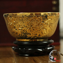 Lao Dong Jinshi gold ore gold-plated bowl Ore specimen decoration Jinshi diamond carving carving rich peony