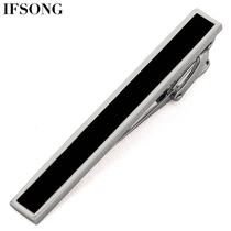 IFSONG men tie clip fashion dress business black artificial gem professional simple pin gift box