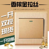 Household champagne gold one-open double-control panel switch hot sale 86 type single-open double panel gold concealed