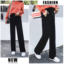 Wind velvet three bar sports pants flat pants children golden velvet straight casual loose loose wide leg trousers