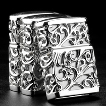 zippo genuine lighter four-sided hollow silver rich flower original limited windproof custom gift Man