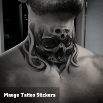 MG tattoo stickers exclusive hand-painted European and American black neck black Gray cool evil skull tattoo 21 * 15cm