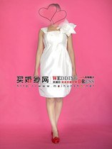 Bridesmaid gown white short large flower double shoulder bridal evening dress with toast