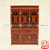 Myanmar pear bookcase single-board three-door bookcase 1 4 meters big fruit red sandalwood bookcase solid wood storage cabinet mahogany bookshelf