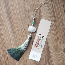 Fan pendant White jade lotus fan pendant High-grade gradient tassel spike Ancient style Hanfu accessories Cheongsam pressing lapel buckle