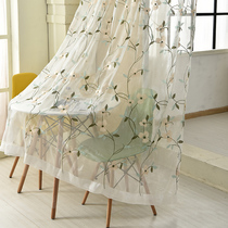 American country drifting curtain curtain yarn finished fabric Korean simple study bedroom custom green embroidery curtain