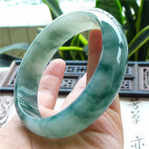 Mingkai jadeite 58 circle mouth old pit glutinous species floating blue flower circle jade bracelet Myanmar natural A goods Jade 170325