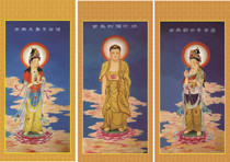 Western Sant Buddhist statues hang up Buddhist statues portraits oil canvas scrolls hang paintings Amitaba Buddha views the Bodhisattva